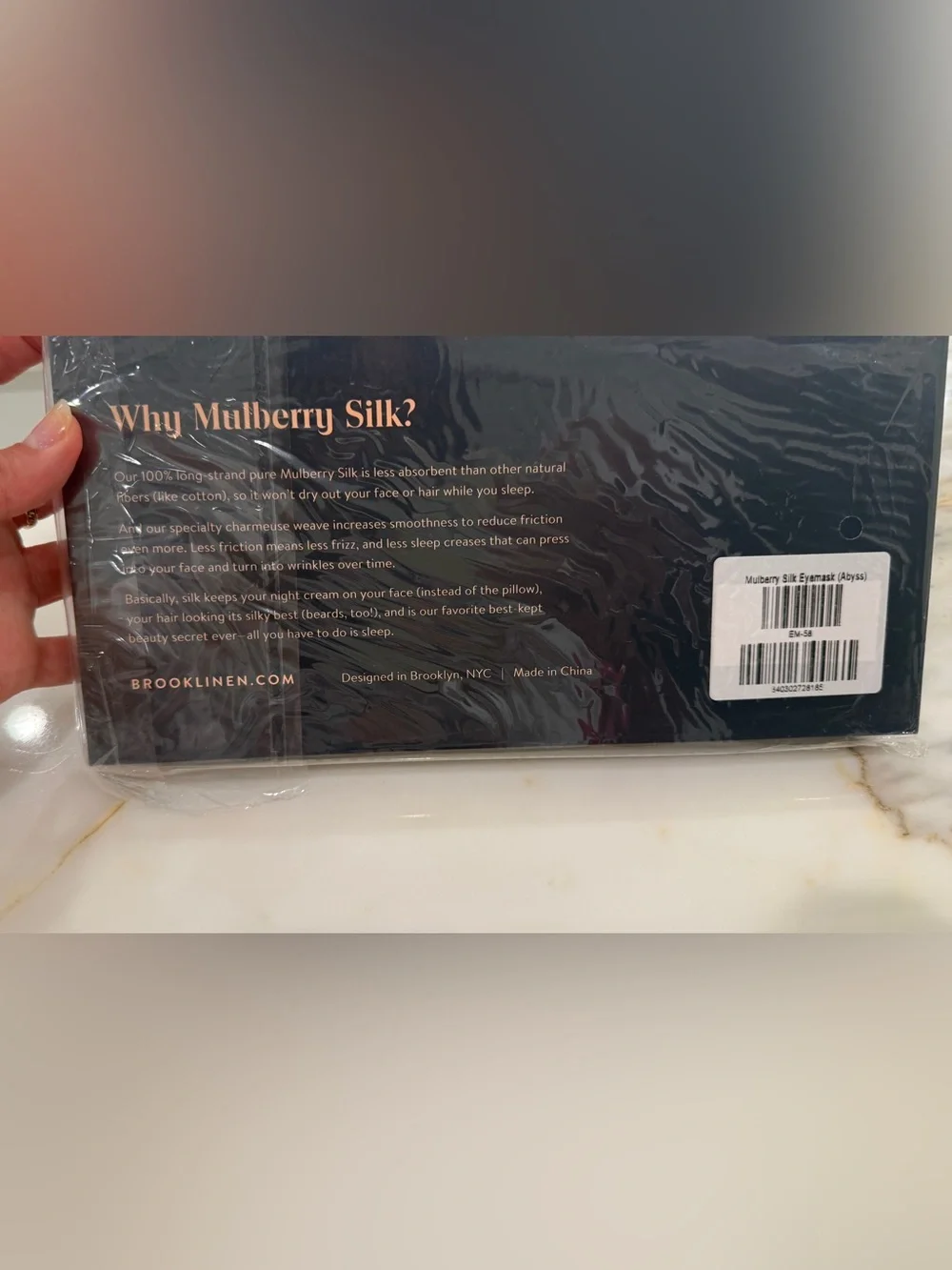Brooklinen Mulberry Silk Sleep Mask - Navy with Rose Gold
